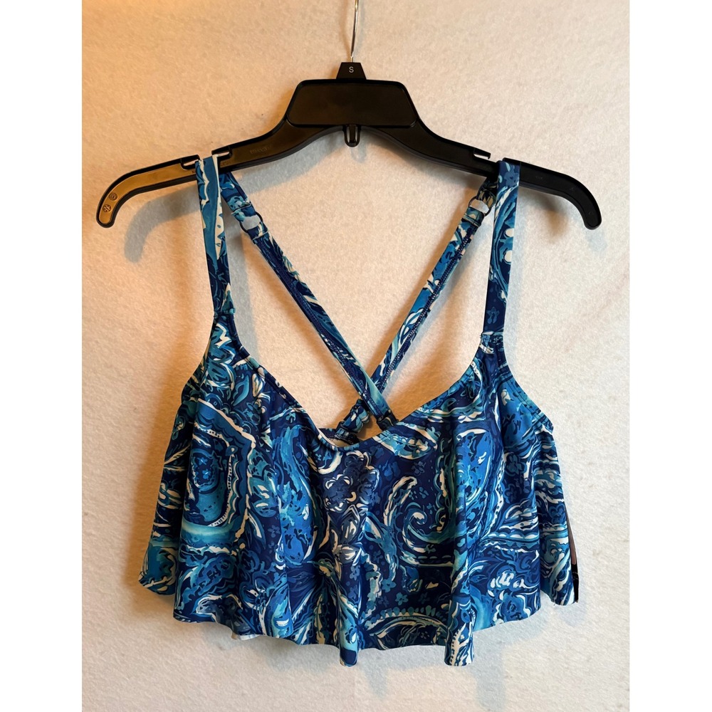 Torrid 1 Blue White Paisley Flounce Adjustable Bikini Top Plus Size 1x 14 16 NWT